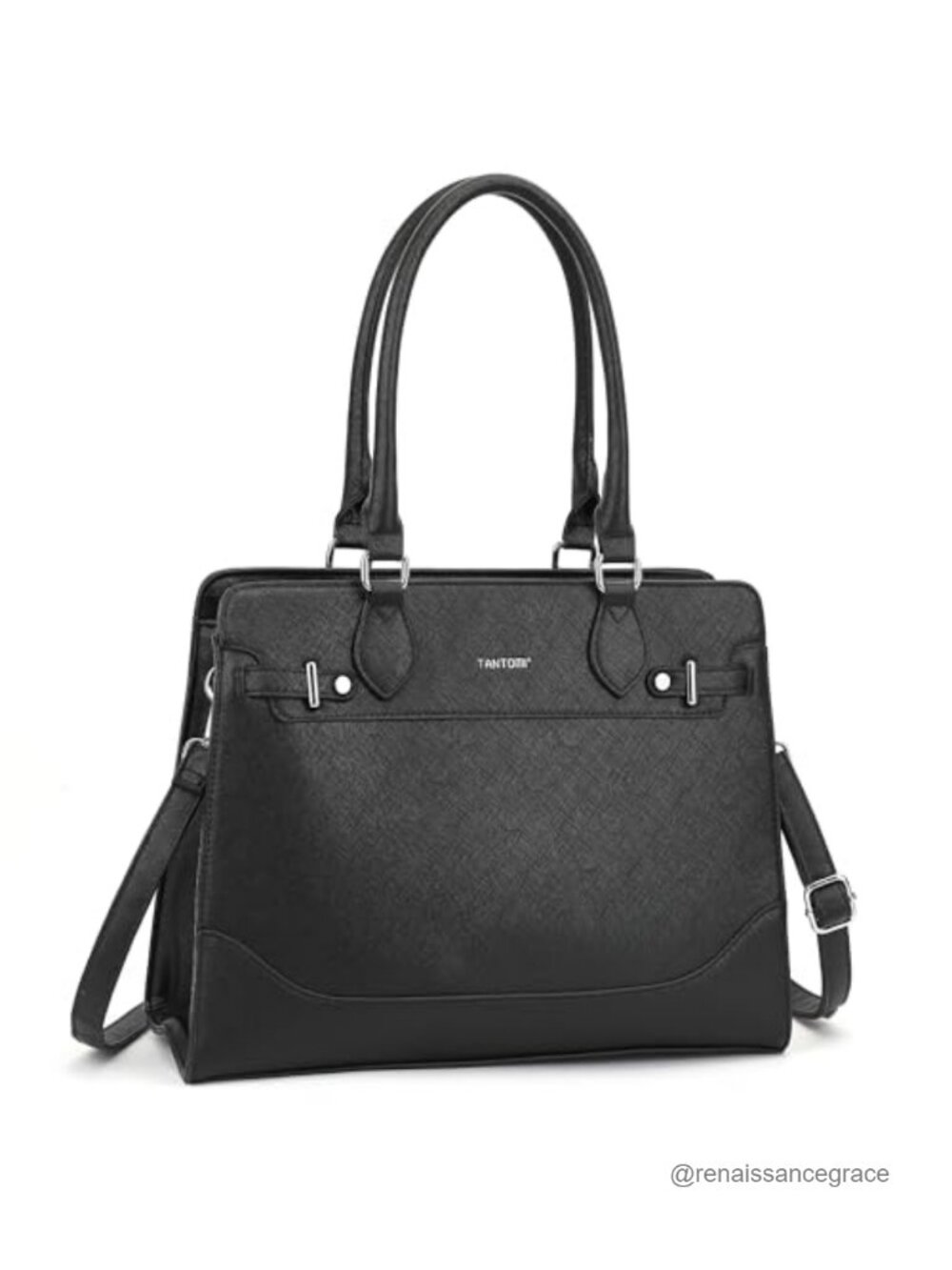 Structured Vegan Leather Satchel Handbag Tote with Laptop Pocket